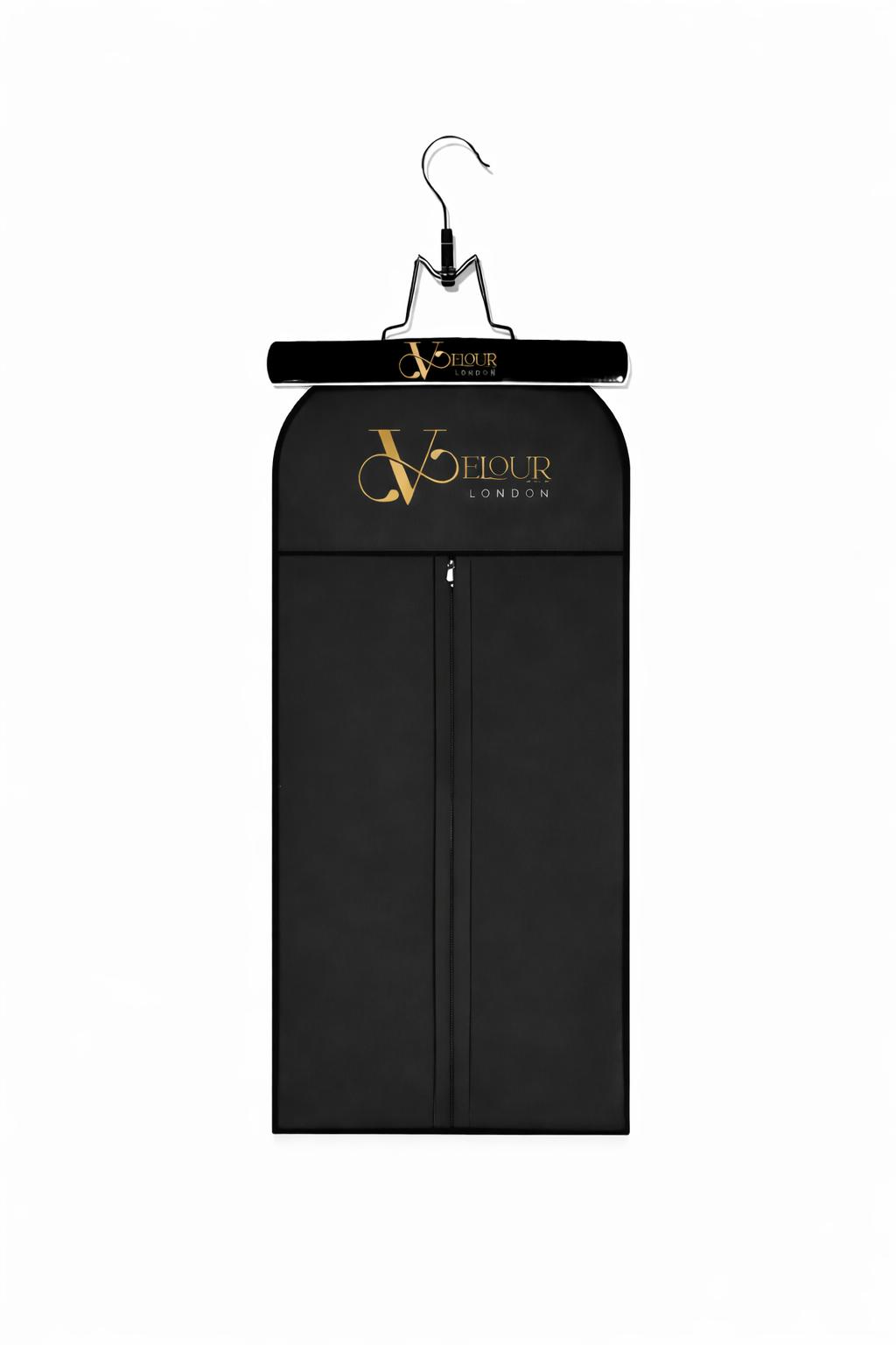 Velour Hair London hair extension storage hanger with protective zip bag for wigs and extensions