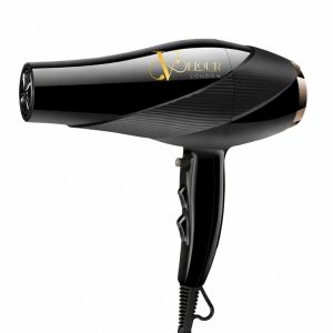 Velour Hair London professional hair dryer in black and gold for salon blow drying and styling